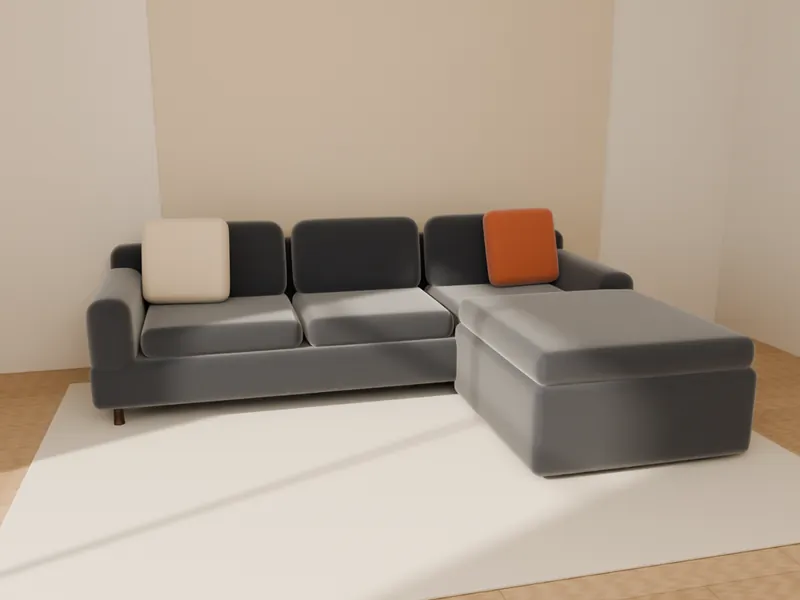 A graphite sectional sofa with a chaise and cushions on a rug