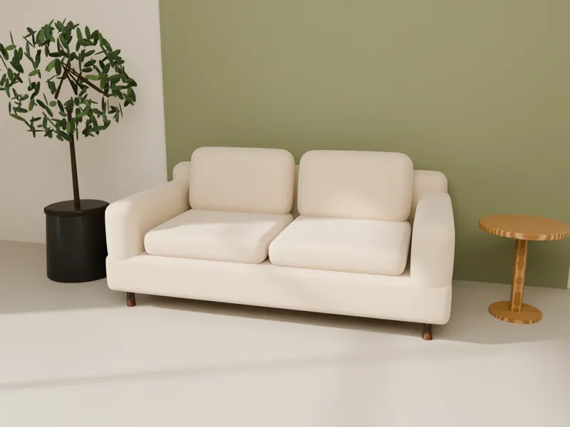 A sand two-seater sofa and side table in a waiting area